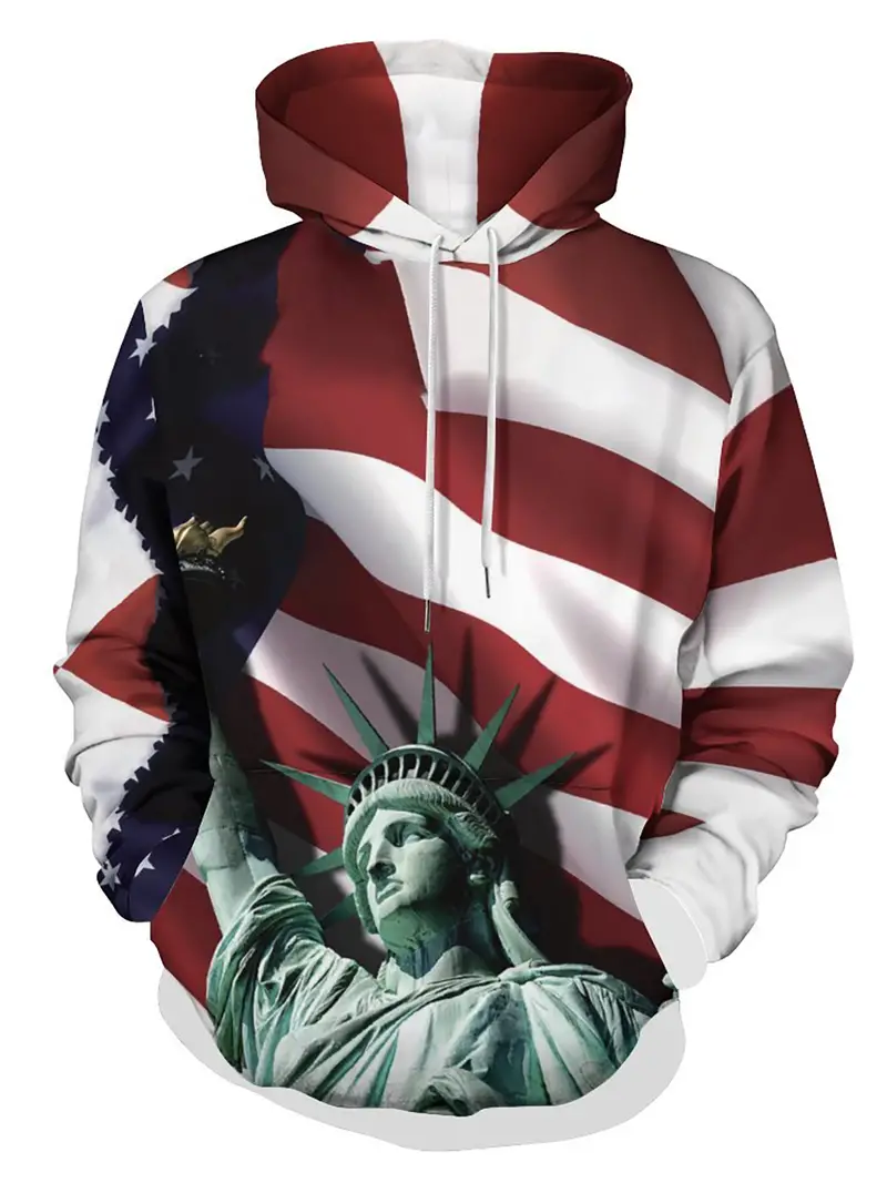 Statue Of Liberty Print Hoodie, Cool Hoodies For Men, Men's Casual Graphic  Design Pullover Hooded Sweatshirt With Kangaroo Pocket Streetwear For